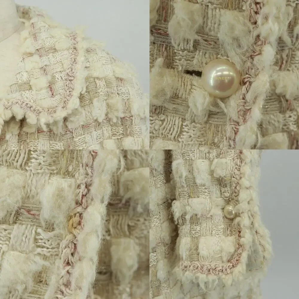 Chanel Tweed Jacket Skirt Setup White Cotton